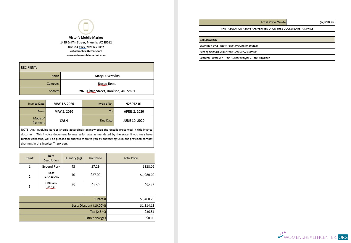 Download Blank Work From Home Invoice Template Photoshop template